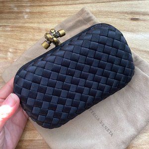 Bottega Veneta black satin Knot Clutch